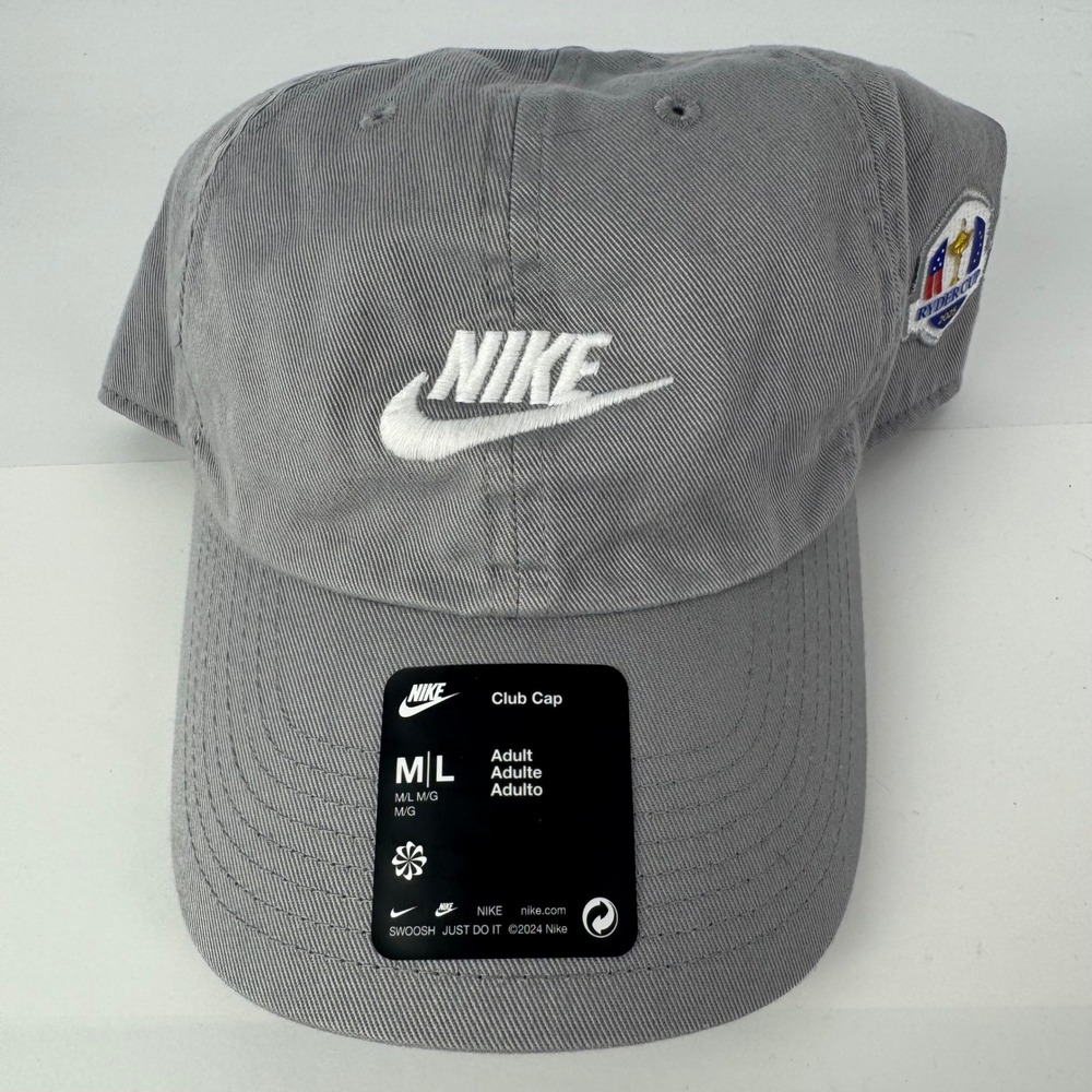 Nike Club Cap 2025 Ryder Cup Bethpage Black Hat Particle Grey M/L FB5368 NEW